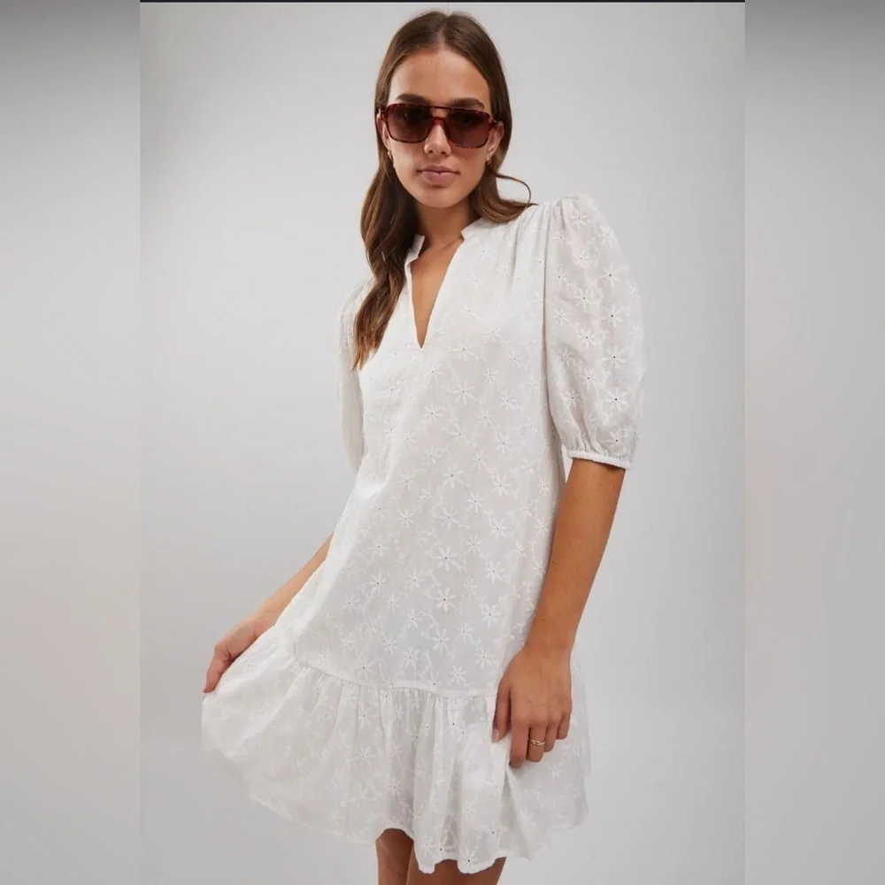 MINKPINK-Revolve White Sadie Broidery Mini Dress size XS